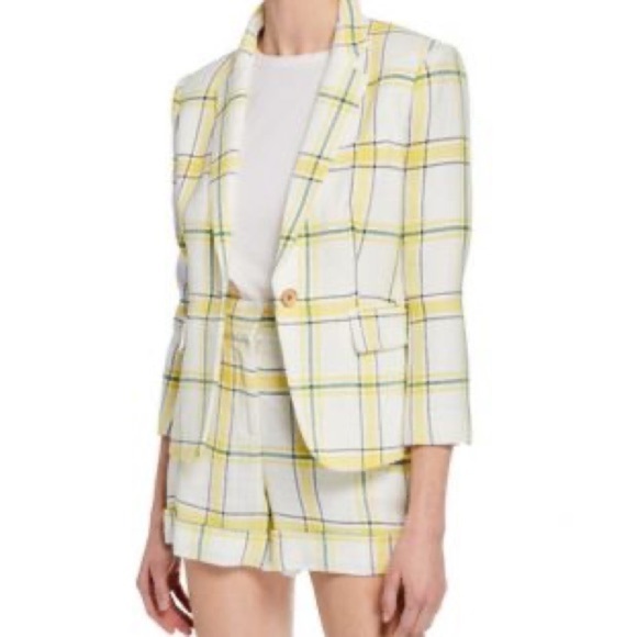 Veronica Beard Schoolboy Shrunken Plaid Jacket Dickey Blazer Yellow NWT - Picture 1 of 16